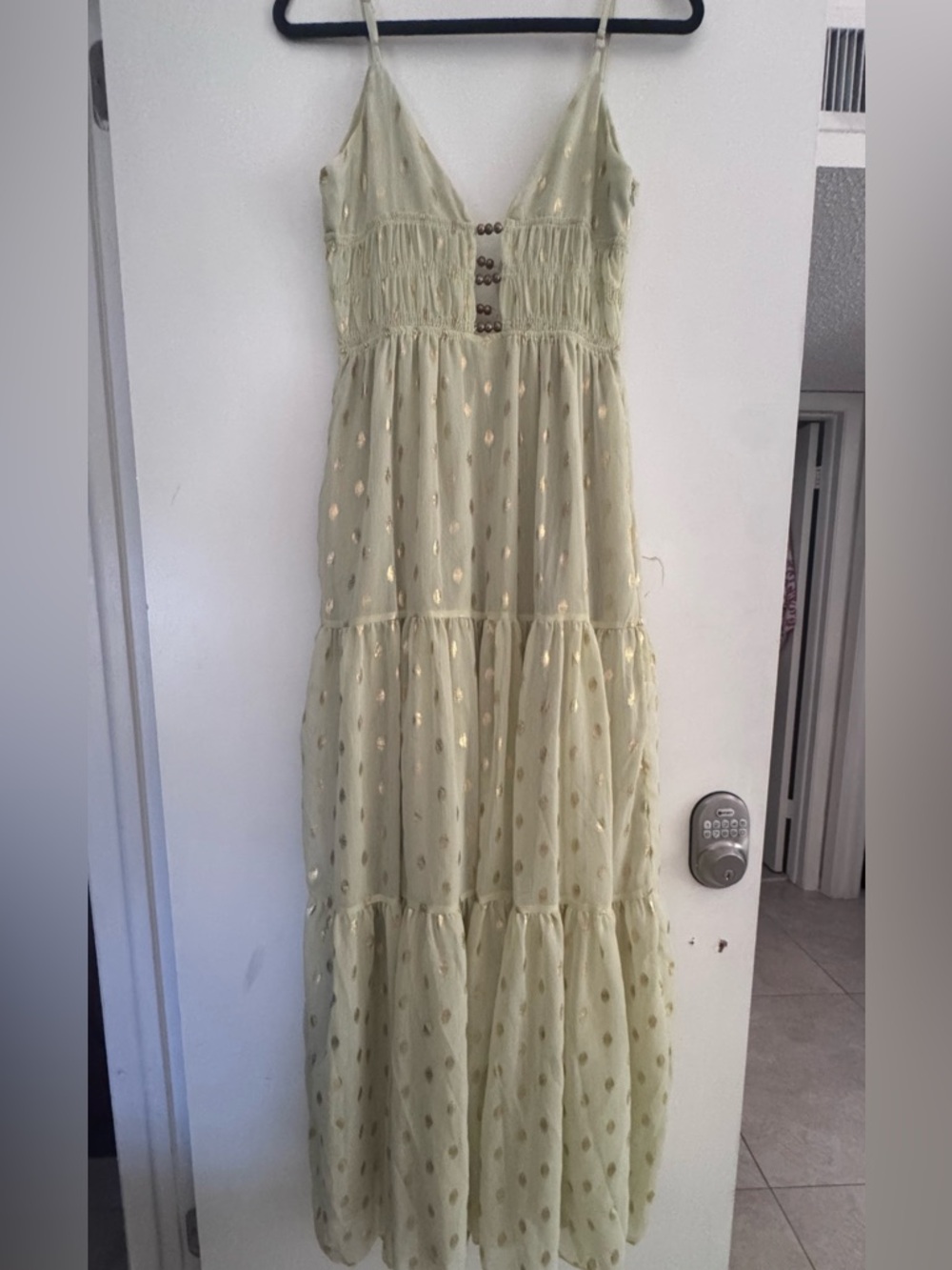 Light Green Maxi Dress with Gold Foil Detail